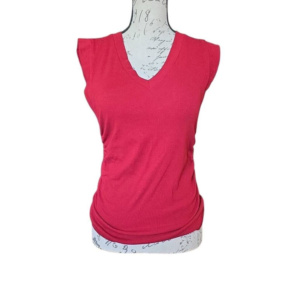 OGL Women's Size Large Red Ribbed Ruched Shirt with Built in Bra